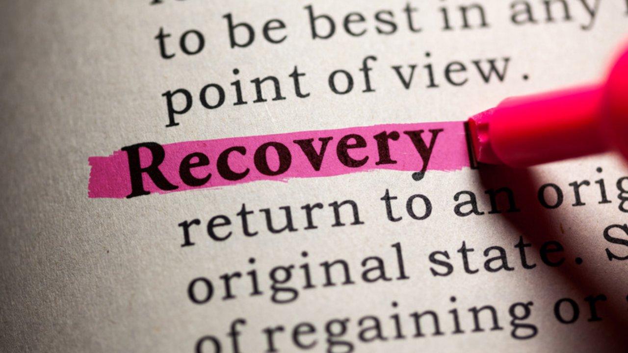 The word recovery highlighted in pink on a dictionary page