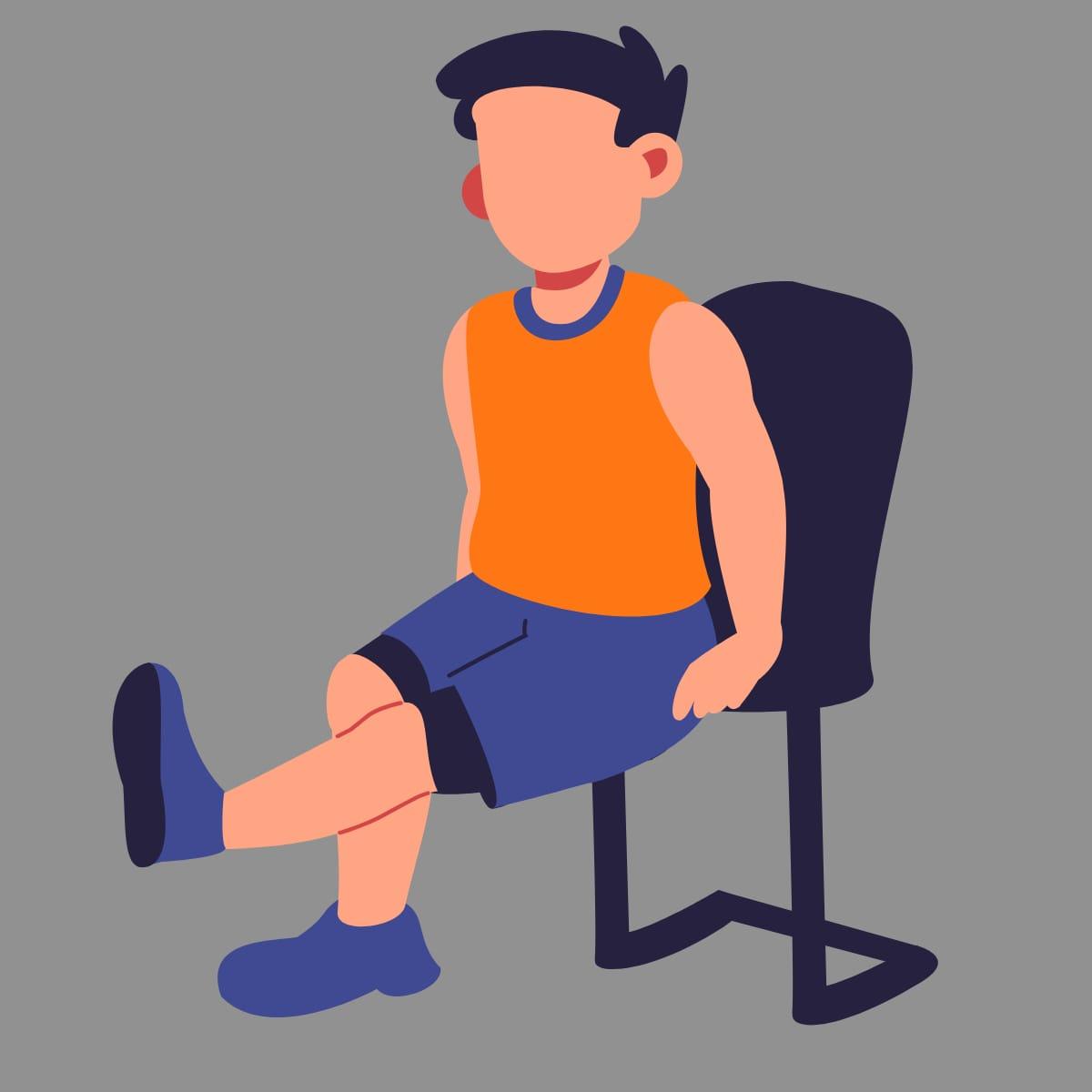 Illustration of a man seated in a chair straightening one leg out in front of him
