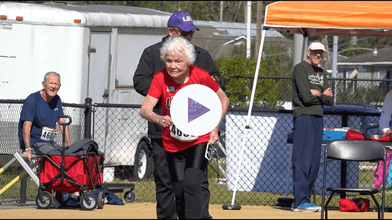 Video thumbnail of 105-year-old Julia Hawkins at a track meet